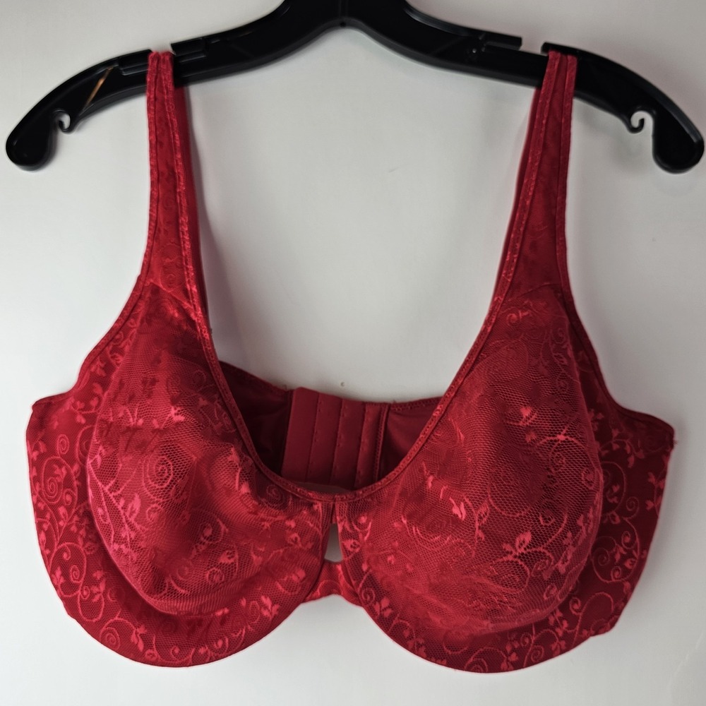 Bali Women's Lightly Lined Underwire Red Lace Overlay Bra 38DD 02174j 0904